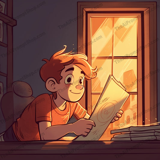 AI Midjourney Prompt for C262 - Storybook Illustrations - Window Reading Boy