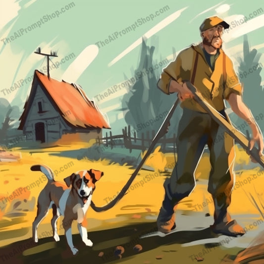 AI Midjourney Prompt for C172 - Storybook Illustrations - Dynamic Farmer and Dog