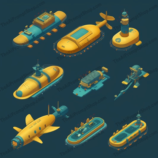 AI Midjourney Prompt for Realistic Submarine Icons