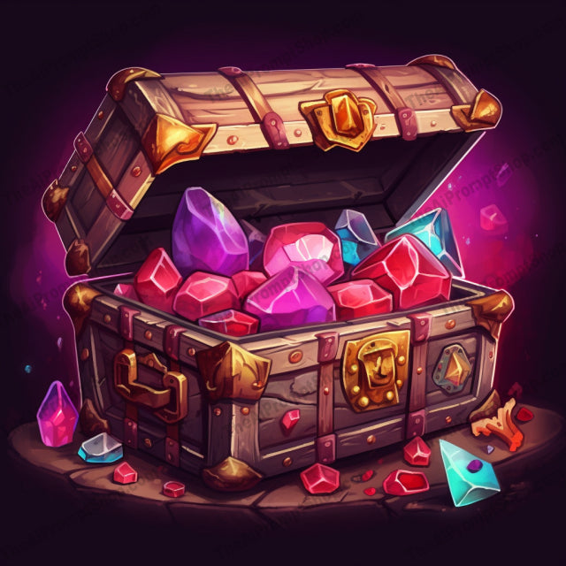 AI Midjourney Prompt for Shaded Treasure Chest with Gems