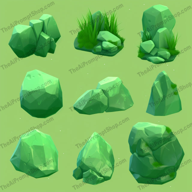 AI Midjourney Prompt for Modular Green Rocks and Lawns