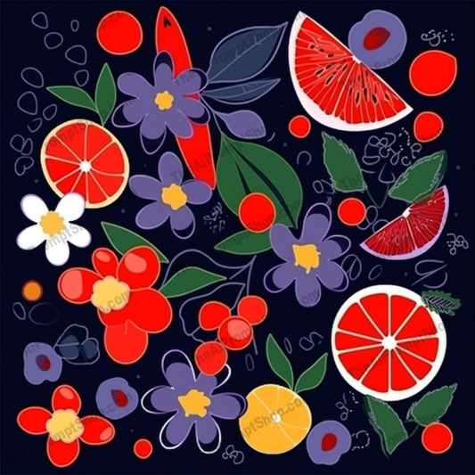 AI Midjourney Prompt for Patterns - B310s -  Pop Art Fruit and Floral Illustrations