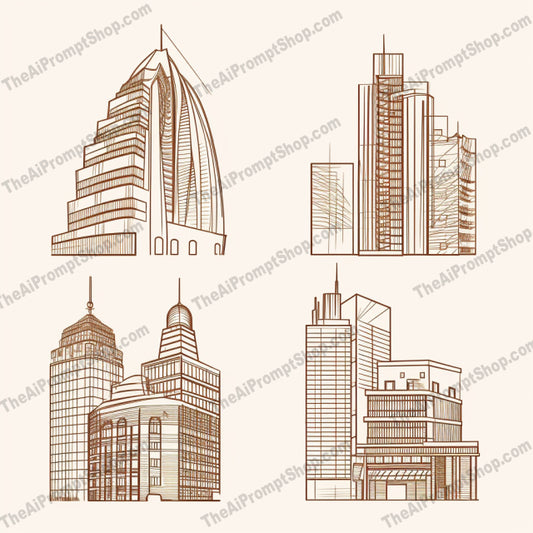 AI Midjourney Prompt for Illustrations - B137s -  Minimalist Cityscapes