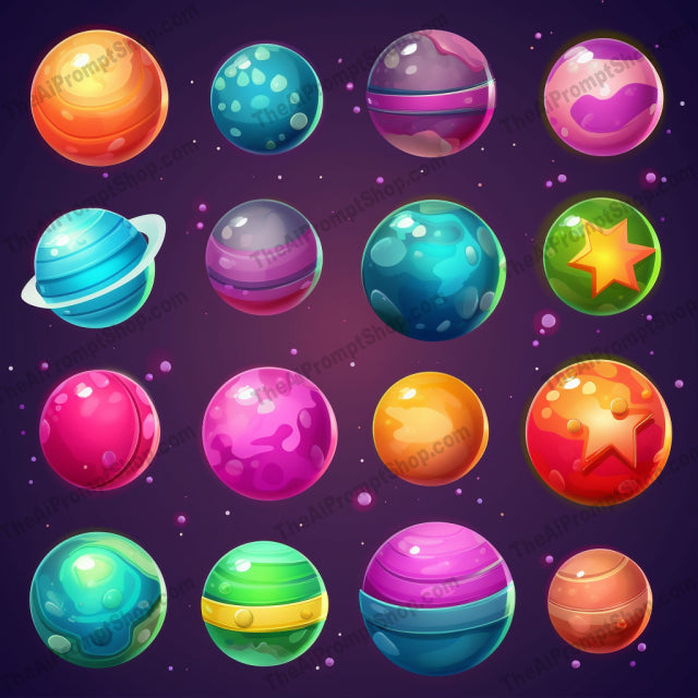 AI Midjourney Prompt for Candy-Coated Cartoon Planets