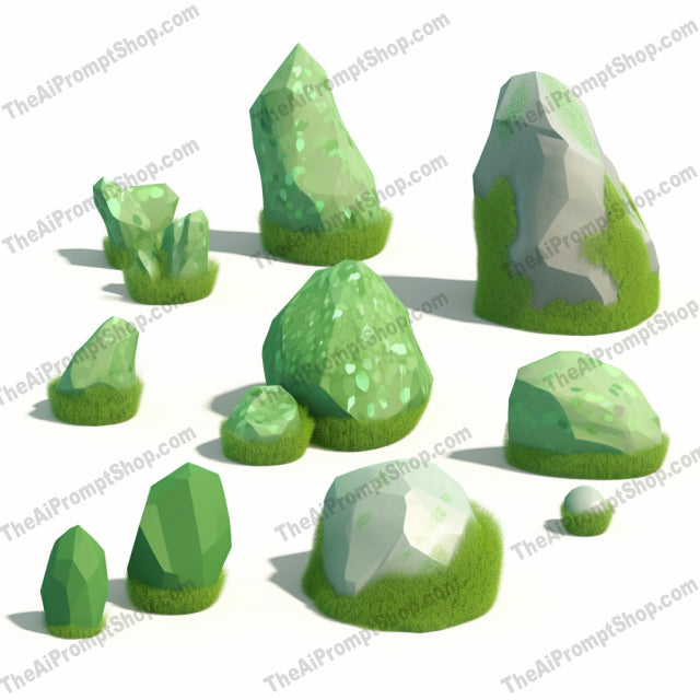 AI Midjourney Prompt for Modular Green Rocks and Lawns