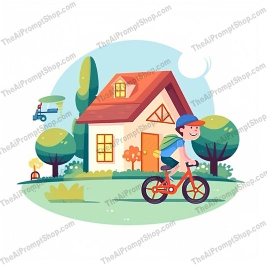 AI Midjourney Prompt for C245 - Storybook Illustrations - Bike with House