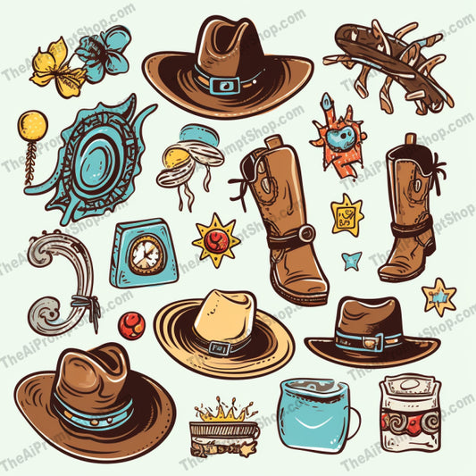 AI Midjourney Prompt for Game Assets - B182s -  Cute Western Items