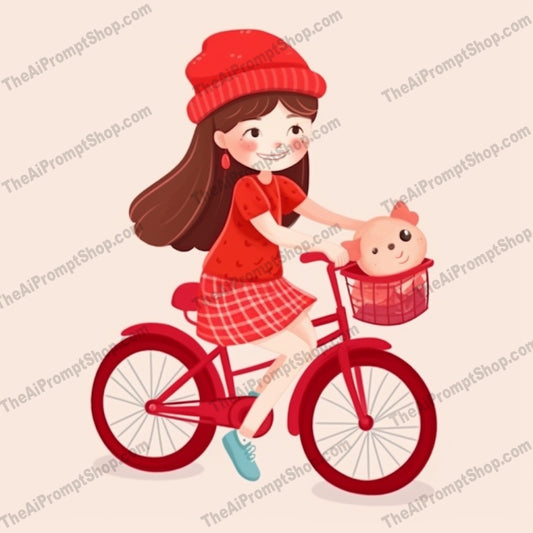 AI Midjourney Prompt for C223 - Storybook Illustrations - Witty Red Bicycle Ride