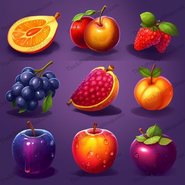 AI Midjourney Prompt for Realistic Fruit Icons