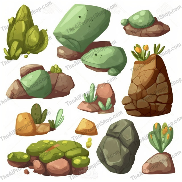 AI Midjourney Prompt for Tranquil Cartoon Stones Set