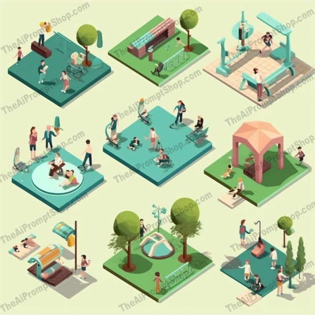 AI Midjourney Prompt for Isometrics - B243s -  Isometric Park Play Set