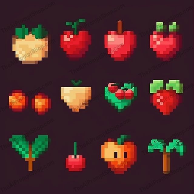 AI Midjourney Prompt for Pixel Art Hearts and Cherries