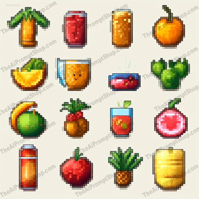 AI Midjourney Prompt for Pixel Food and Drink Set