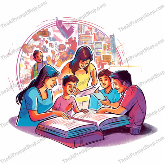 AI Midjourney Prompt for C13 - Storybook Illustrations - Family Study Time