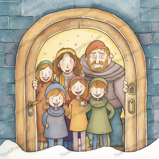 AI Midjourney Prompt for C119 - Storybook Illustrations - Family Christmas Story