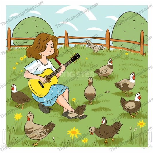 AI Midjourney Prompt for C174 - Storybook Illustrations - Chickens and Music