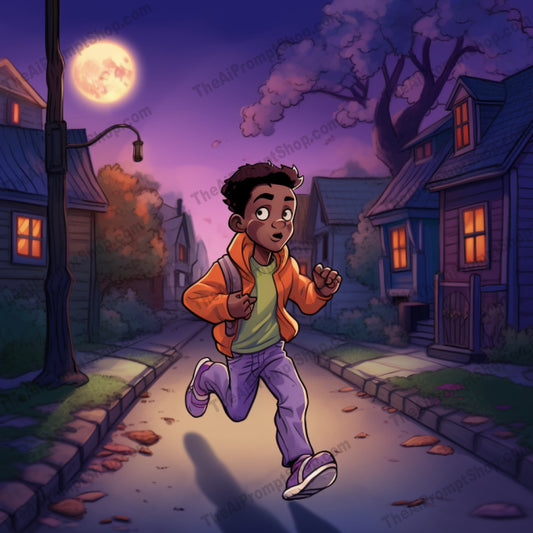 AI Midjourney Prompt for C125 - Storybook Illustrations - Nighttime Neighborhood Run