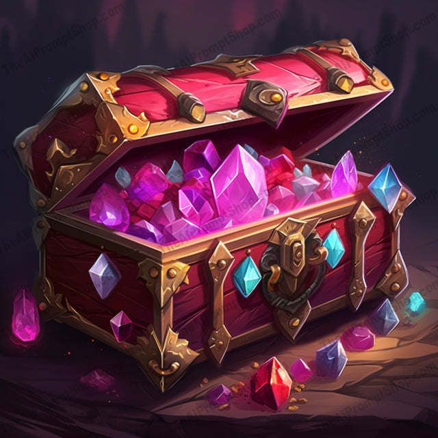 AI Midjourney Prompt for Shaded Treasure Chest with Gems