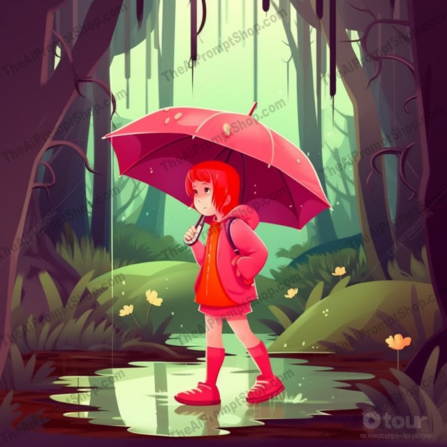 AI Midjourney Prompt for C243 - Storybook Illustrations - Animated Rainy Day Girl