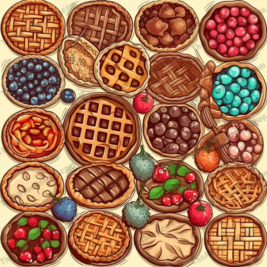 AI Midjourney Prompt for Food- B212s -  Cartoonish Pie Icons in Mosaic like Patterns