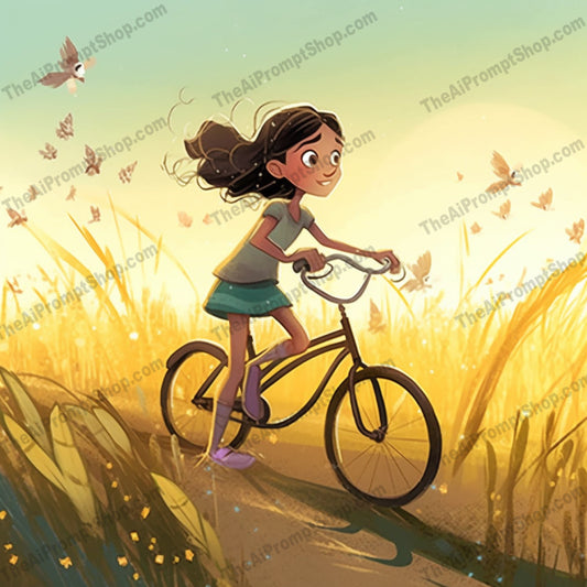 AI Midjourney Prompt for C224 - Storybook Illustrations - Field Bike Riding Fun