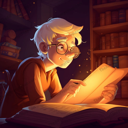 AI Midjourney Prompt for C261 - Storybook Illustrations - Boy in Library