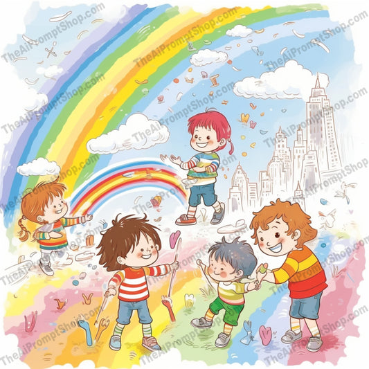 AI Midjourney Prompt for Illustrations - B89s -  Rainbow Kindergarten Fun