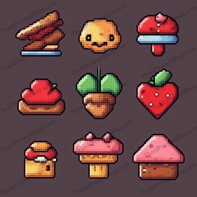 AI Midjourney Prompt for Pixel Retro Food Icons