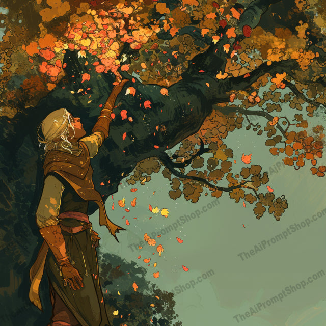 Autumn's Enchantment AI MidJourney Image Prompt, Character Art, 4251