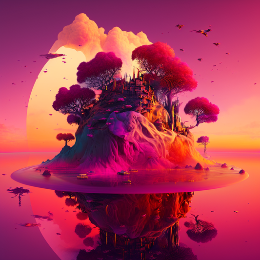 AI Midjourney Prompt for Golden Sunset Island