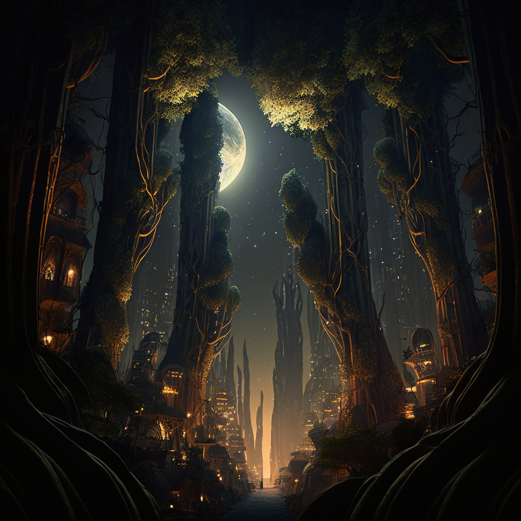 AI Midjourney Prompt for Ancient Fractal Forest