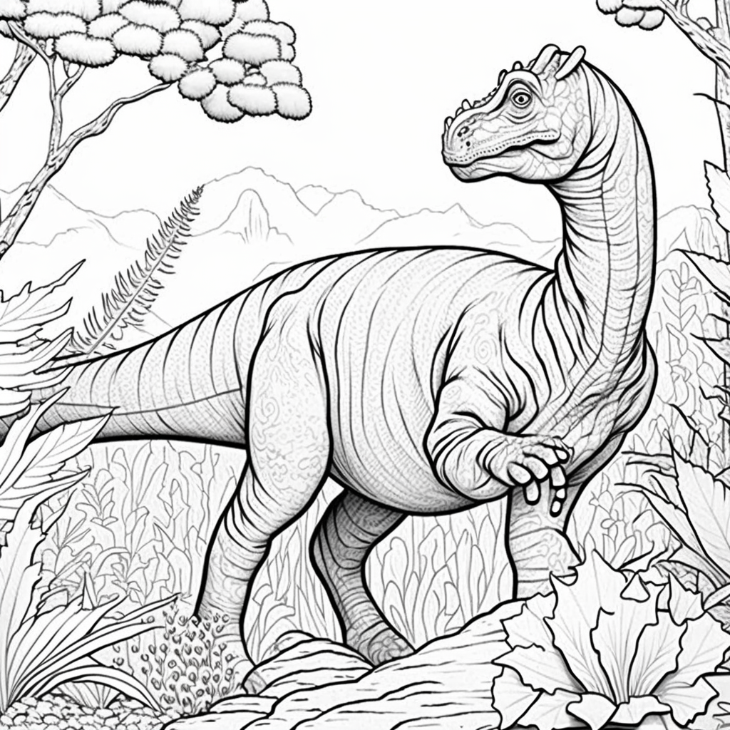 AI Midjourney Prompts for Dinosaur coloring pages