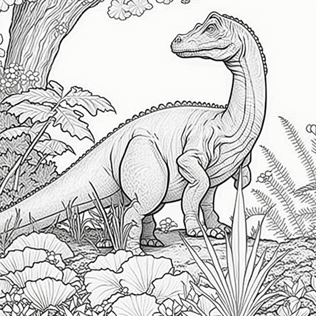AI Midjourney Prompts for Dinosaur coloring pages