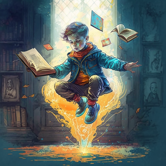 AI Midjourney Prompt for Storybook Illustrations - Levitating Young Magician