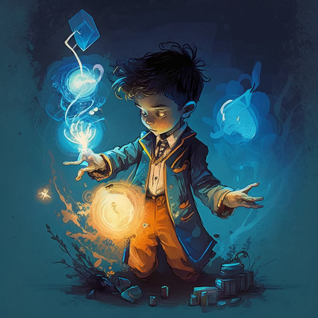 AI Midjourney Prompt for Storybook Illustrations - Levitating Young Magician