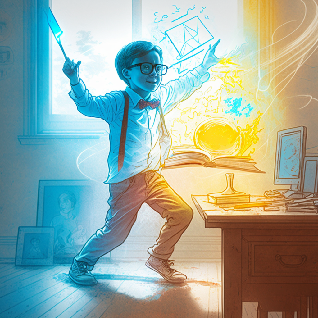 AI Midjourney Prompt for Storybook Illustrations - Levitating Young Magician