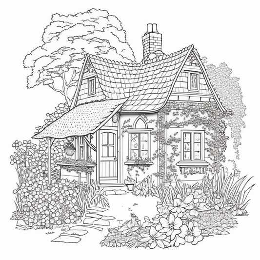 AI Midjourney Prompts for Adult house coloring pages