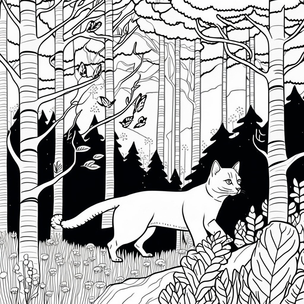 AI Midjourney Prompts for Animals in Forest Coloring pages