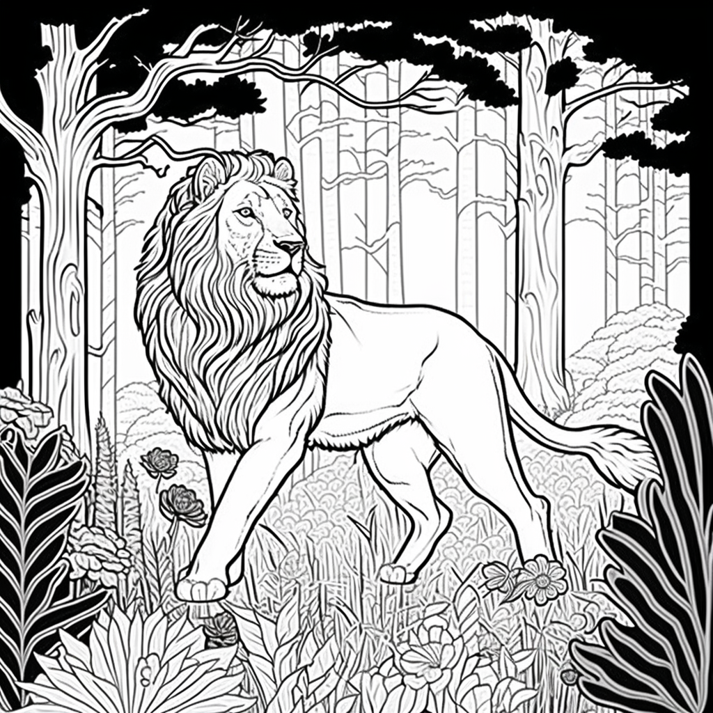 AI Midjourney Prompts for Animals in Forest Coloring pages