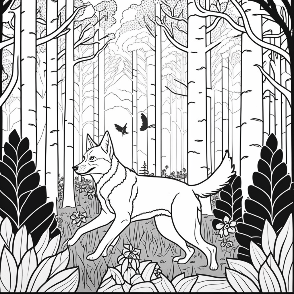 AI Midjourney Prompts for Animals in Forest Coloring pages