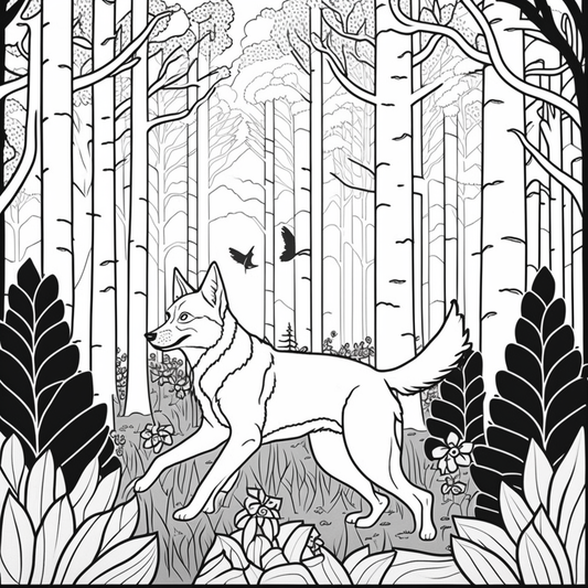 AI Midjourney Prompts for Animals in Forest Coloring pages