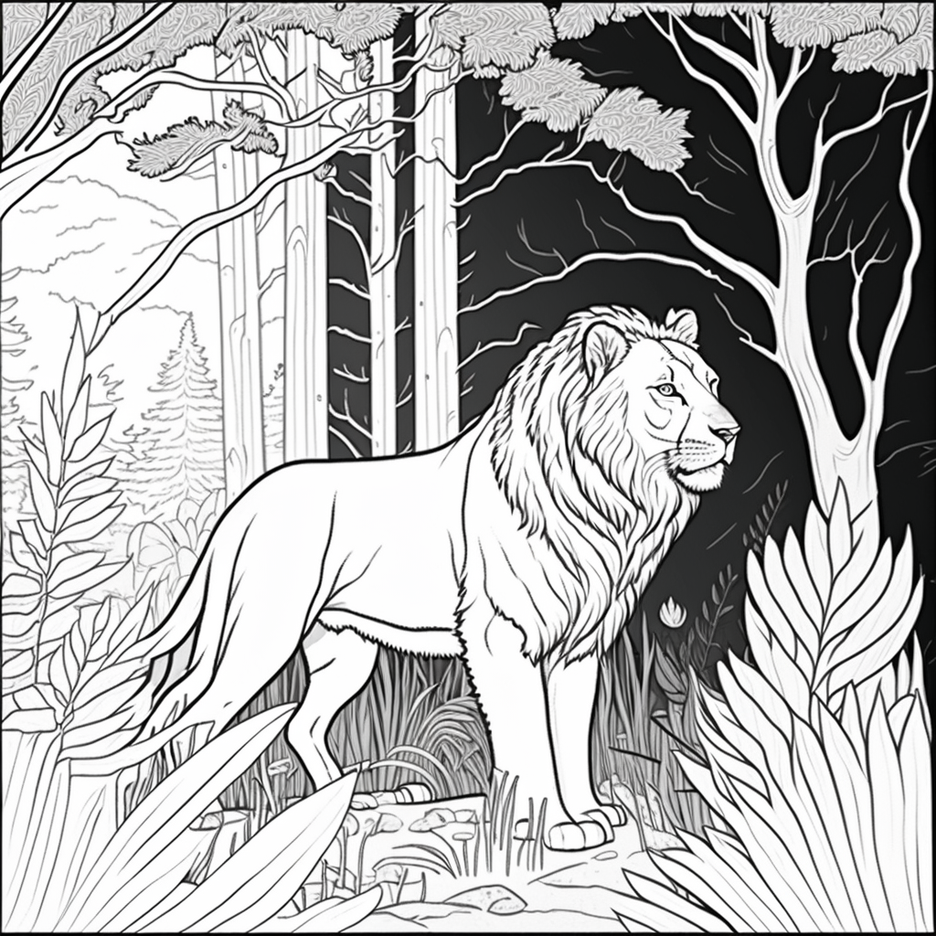 AI Midjourney Prompts for Animals in Forest Coloring pages