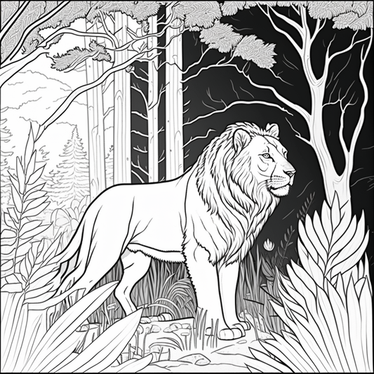 AI Midjourney Prompts for Animals in Forest Coloring pages