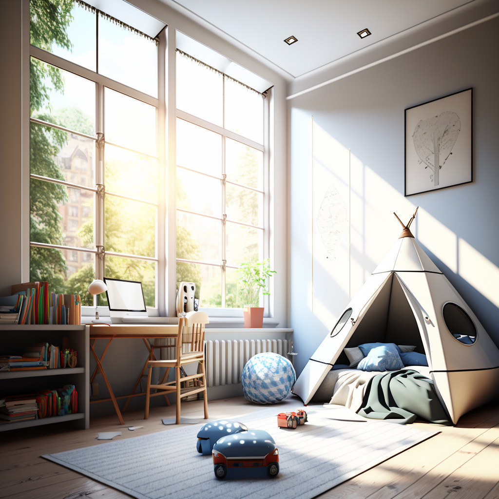 AI Midjourney Prompt for Rooms with High Ceilings and Windows