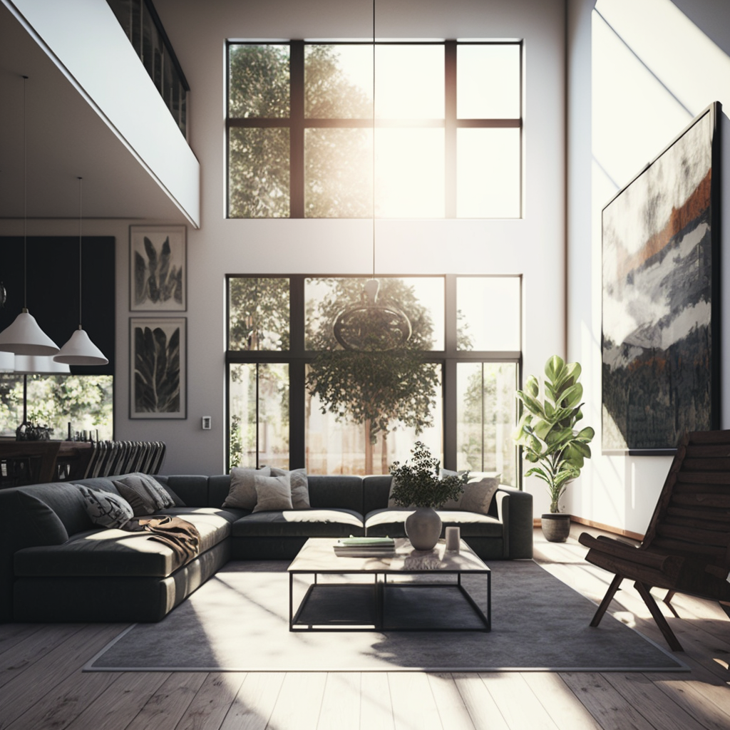 AI Midjourney Prompt for Rooms with High Ceilings and Windows
