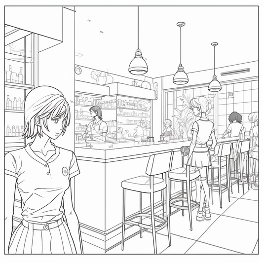 AI Midjourney Prompt for Cafe Coloring pages