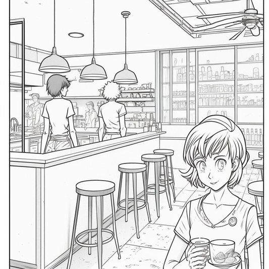 AI Midjourney Prompt for Cafe Coloring pages