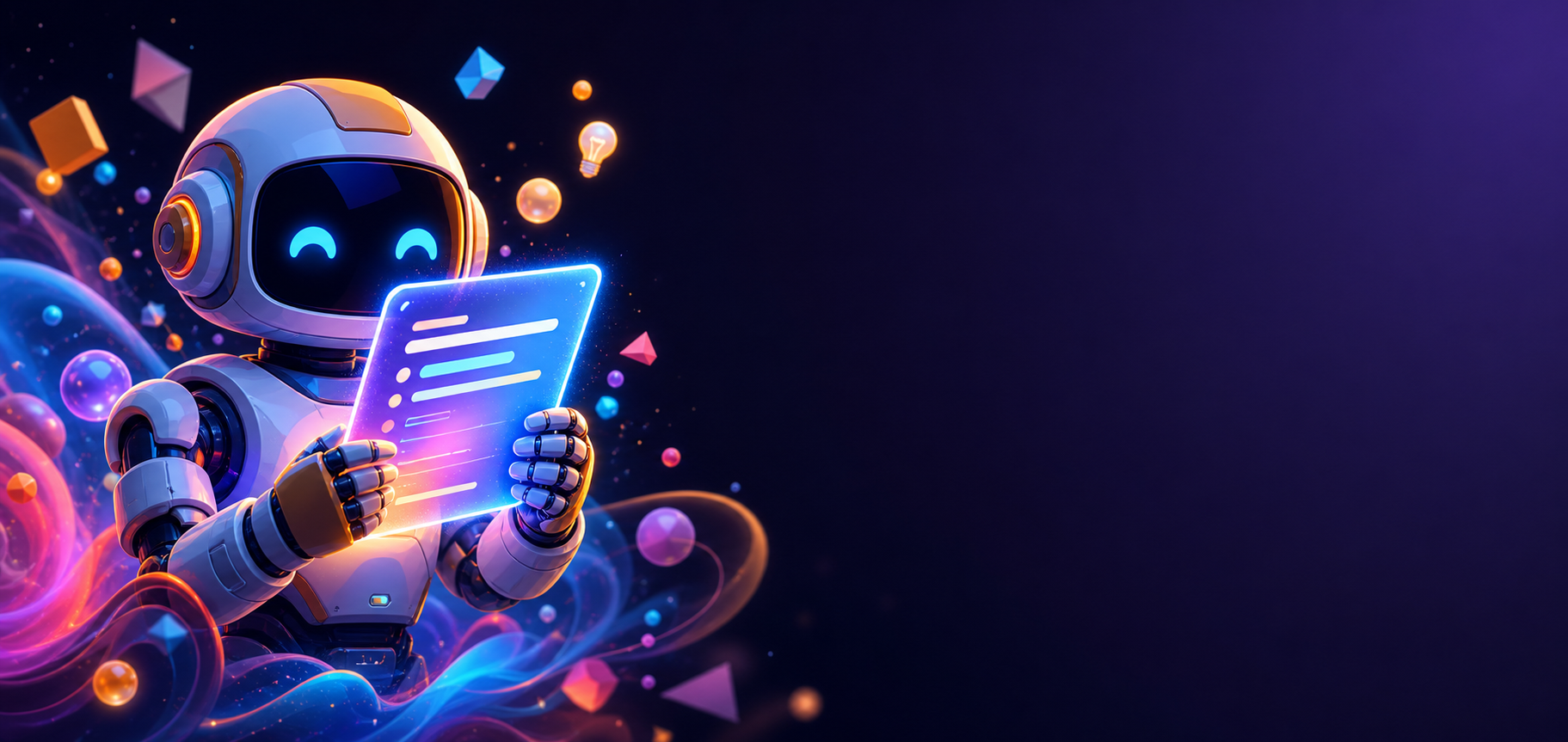 Creative AI assistant holding a prompt card